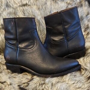 Frye Black Leather Ankle Boots